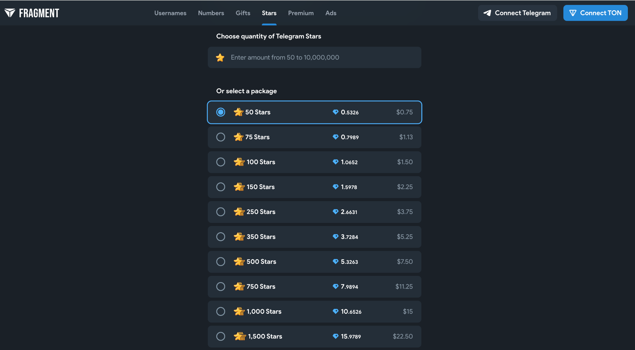 Как купить Telegram Stars за крипту