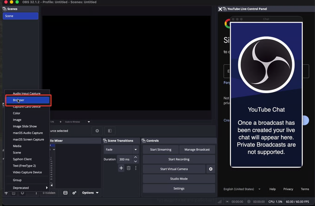 Как добавить новый источник в OBS