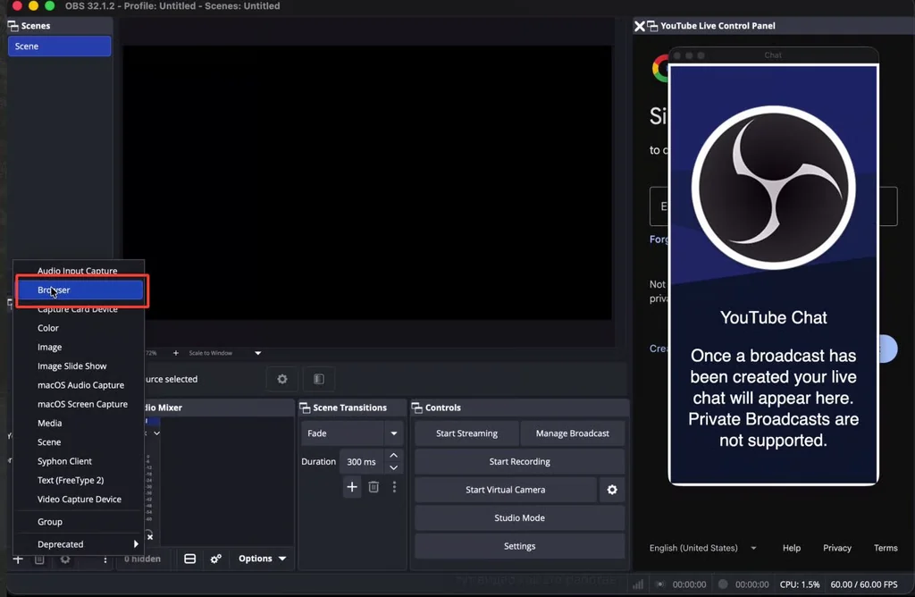 Как добавить новый источник в OBS